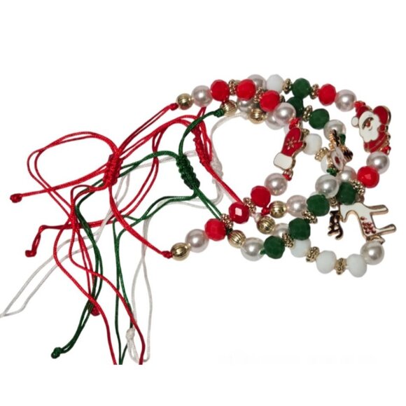 4pcs KC Golden-Plated Elastic Acrylic Bohemian Christmas Beaded Bracelets - NEW - Picture 13 of 13